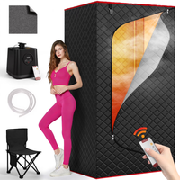 1-Person Portable Steam Sauna Box with 3L/1200W Steamer, 99-Min Timer & 15 Power Levels, XL Foldable and Remote Control, Detox Spa for Relaxation, Black