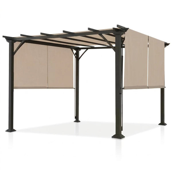 10 Ft. X 10 Ft. Steel Patio Pergola with Beige Shade Canopy — Studio Shot