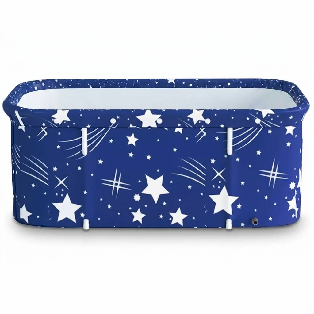 55In Portable Folding Bathtub for Bathroom, Hot Ice Bath Tub for 2 Person , Blue White — Studio Shot