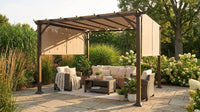 10 Ft. X 10 Ft. Steel Patio Pergola with Beige Shade Canopy — Lifestyle