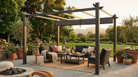 16 Ft. W X 12 Ft. D Aluminum Pergola Outdoor with Dark Gray Retractable Canopy — Lifestyle