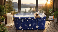 55In Portable Folding Bathtub for Bathroom, Hot Ice Bath Tub for 2 Person , Blue White — Lifestyle